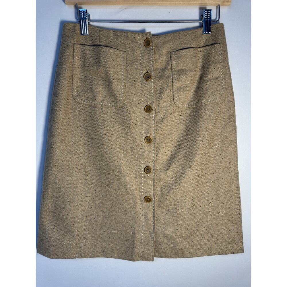 Ann Taylor LOFT Wool Silk Herringbone Button Front A Line Skirt 4 Academia